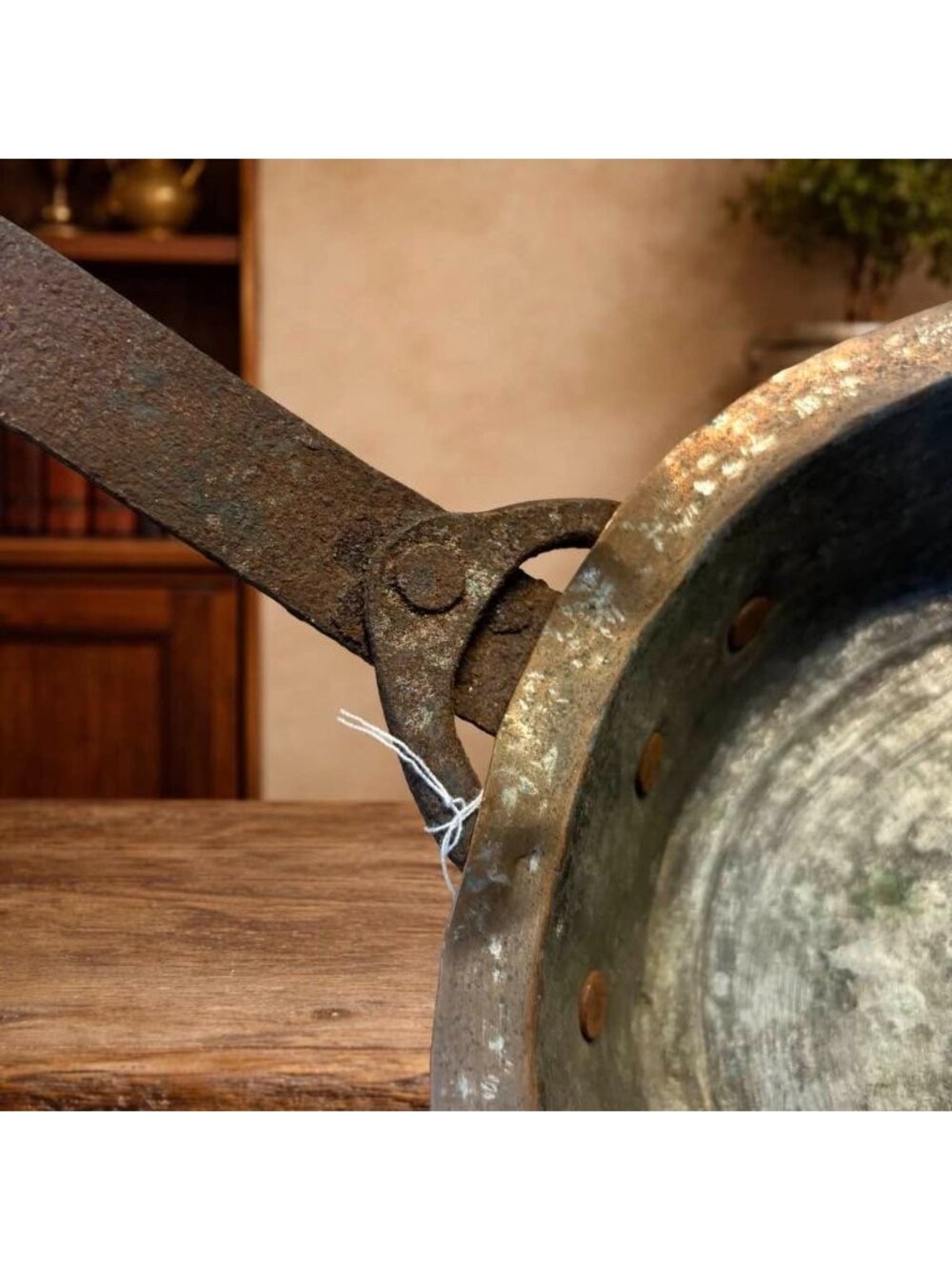Antique Copper Pan with Forged Iron Handle – Primitive Farmhouse Kitchen Decor - Picture 6 of 11